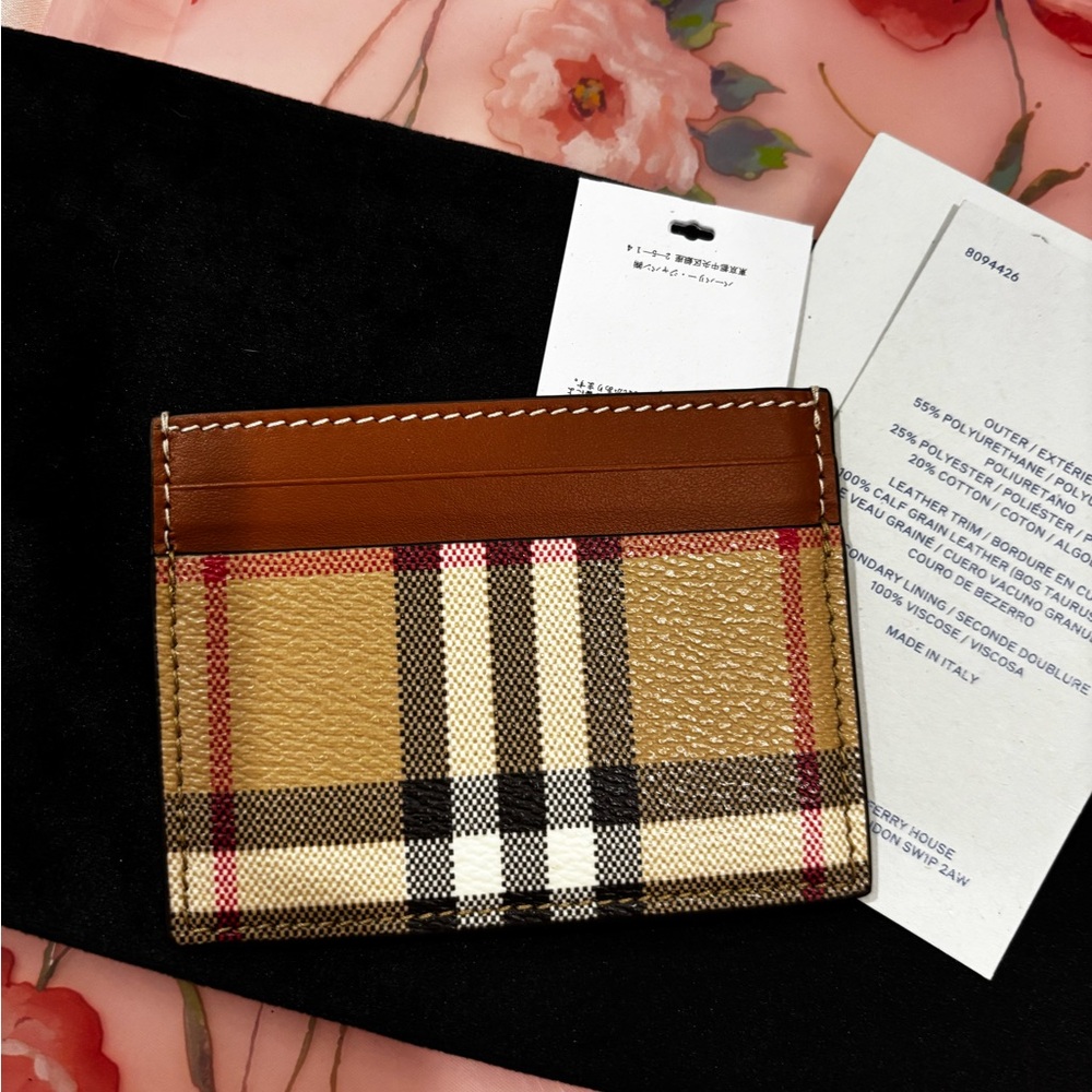 Burberry Brown and Tan Card Holder with Iconic Check Pattern
